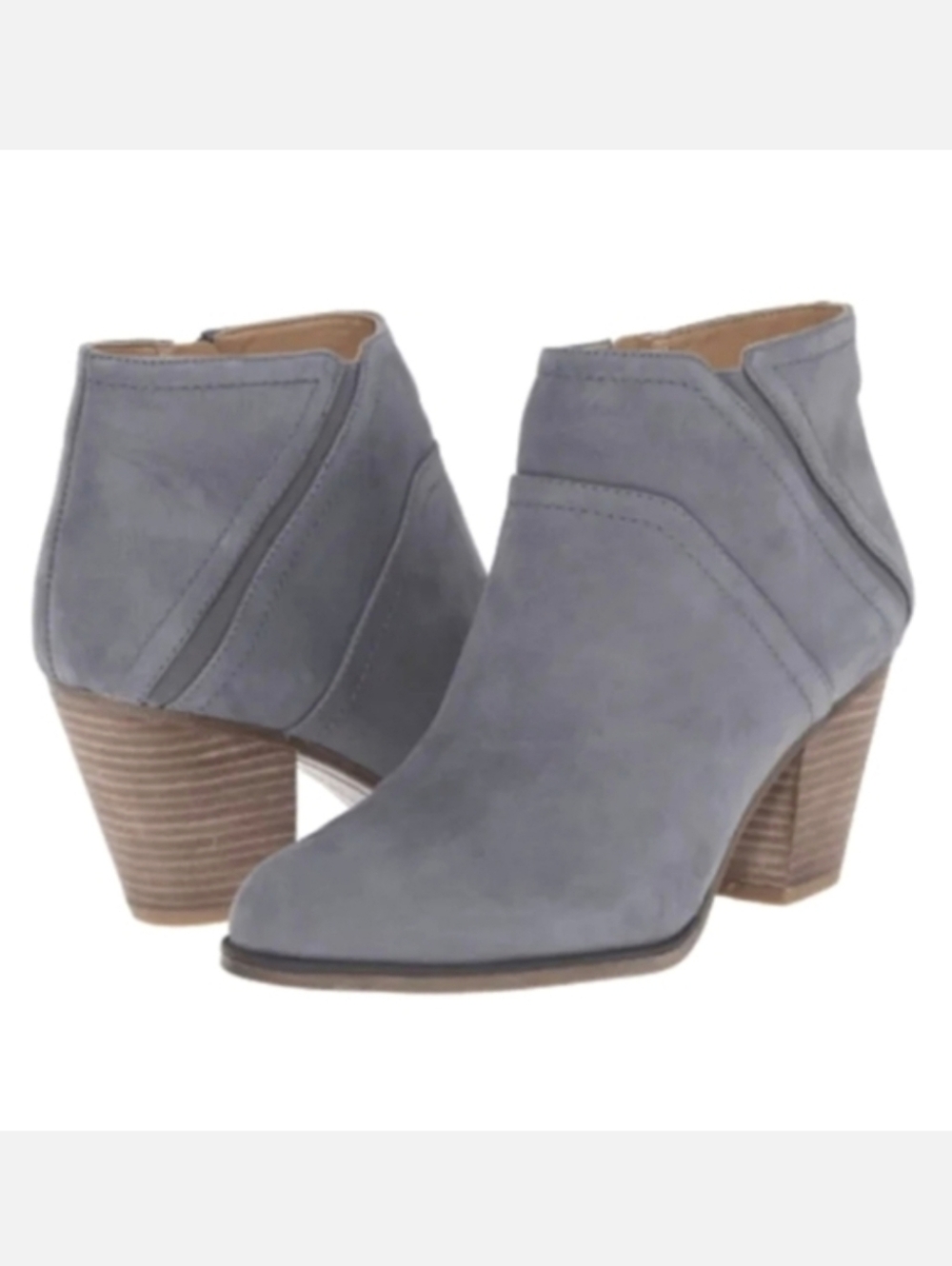 Franco Sarto Domino Gray Suede Ankle Bootie Boots with Stacked Heel Size 8.5